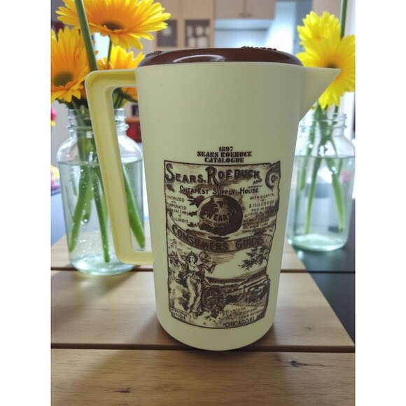 Vtg Plastic Pitcher w Brown Plastic Lid Retro Sears, Roebuck & Co. - Picture 3 of 11